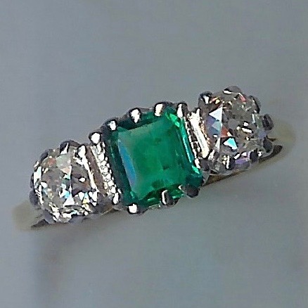 Colourful Emerald & Diamond 3 Stone Ring