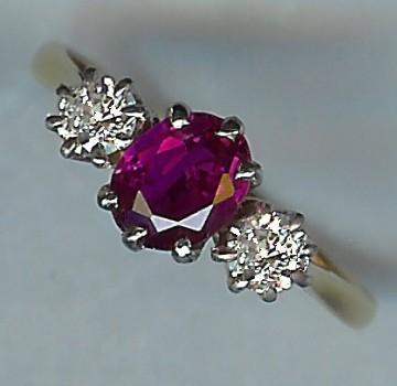 Wonderful Colour Ruby and Diamond 3-Stone Ring